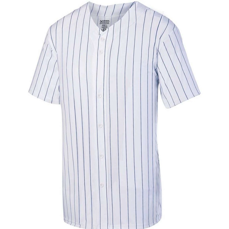 Jerseys * | Augusta Adult Pinstripe Full-Button Baseball Jersey