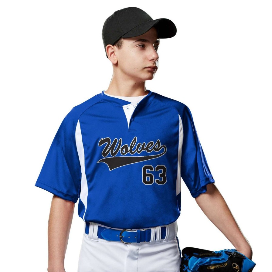 Jerseys * | Champro Men'S Wild Card Short Sleeve 2 Button Baseball Jersey