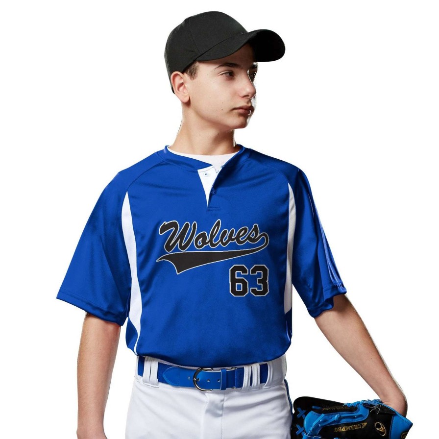 Jerseys * | Champro Youth Wild Card Short Sleeve 2-Button Baseball Jersey