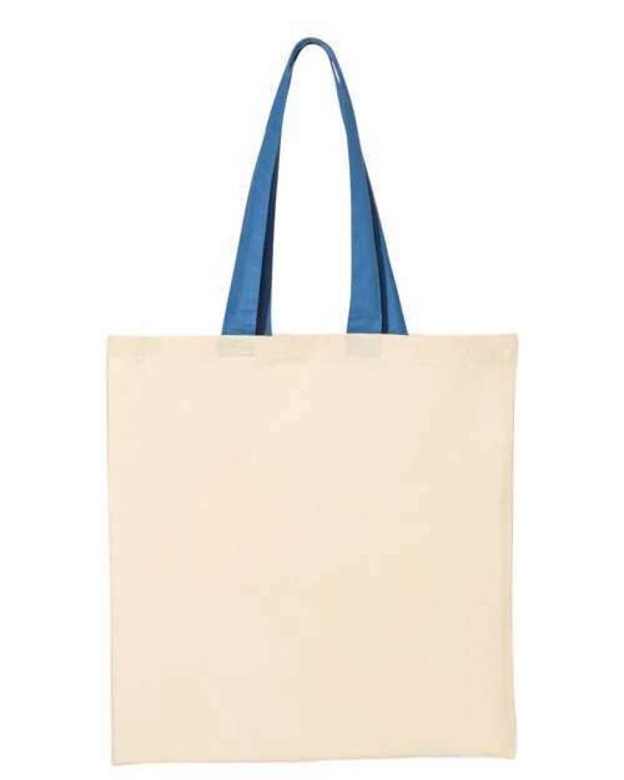 All Purpose Bags & Backpacks * | Q-Tees Economical Tote With Contrast-Color Handles